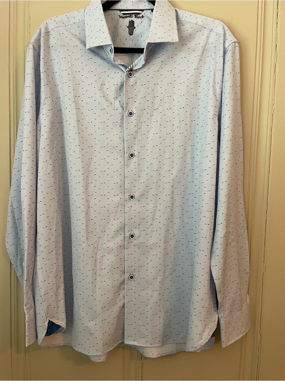 Visconti Black Label Men's Light Blue Patterned Long-Sleeve Shirt